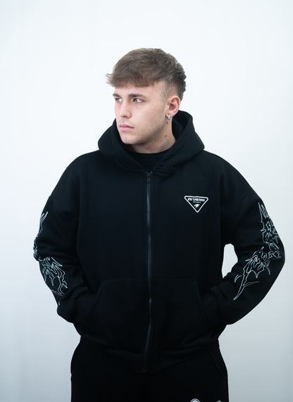 ZETAERRE TRIBAL ZIP - UP HOODIE - BLACK