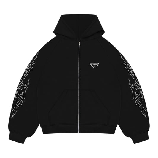 ZETAERRE TRIBAL ZIP - UP HOODIE - BLACK